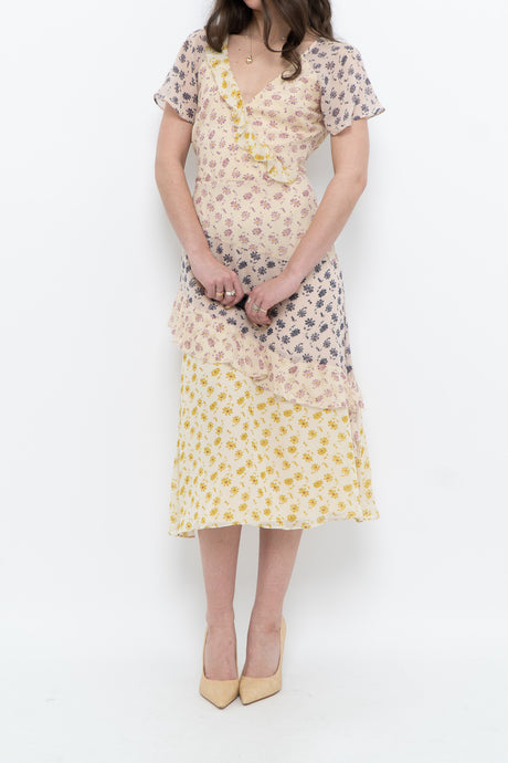 JOIE x Pure Silk Floral Frilly Dress (S)