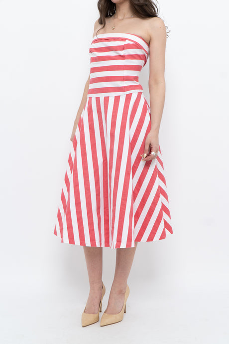 Vintage x Made in italy x White, Red Striped Strapless Dress (S, M)