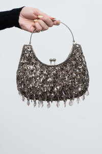 Vintage x Grey Beaded Clutch