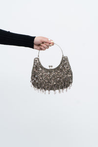 Vintage x Grey Beaded Clutch