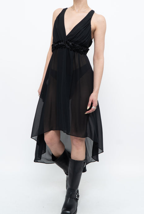 Vintage x 3D Floral Semi-Sheer High-low Dress (M)