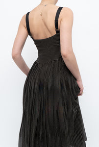 Vintage x JACOB Black Polka Dot Silk Pleated Midi Dress (XS, S)