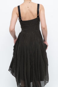 Vintage x JACOB Black Polka Dot Silk Pleated Midi Dress (XS, S)