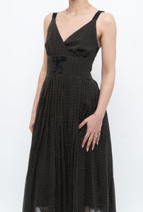 Vintage x JACOB Black Polka Dot Silk Pleated Midi Dress (XS, S)