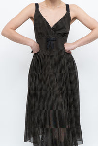 Vintage x JACOB Black Polka Dot Silk Pleated Midi Dress (XS, S)