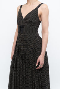Vintage x JACOB Black Polka Dot Silk Pleated Midi Dress (XS, S)
