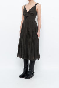 Vintage x JACOB Black Polka Dot Silk Pleated Midi Dress (XS, S)