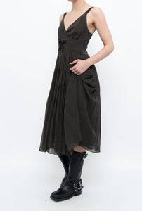 Vintage x JACOB Black Polka Dot Silk Pleated Midi Dress (XS, S)