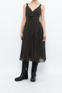 Vintage x JACOB Black Polka Dot Silk Pleated Midi Dress (XS, S)