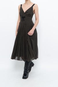 Vintage x JACOB Black Polka Dot Silk Pleated Midi Dress (XS, S)