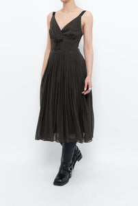 Vintage x JACOB Black Polka Dot Silk Pleated Midi Dress (XS, S)