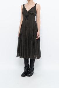 Vintage x JACOB Black Polka Dot Silk Pleated Midi Dress (XS, S)