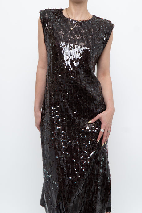 ZARA x Dark Brown Sequin Midi Dress (S, M)