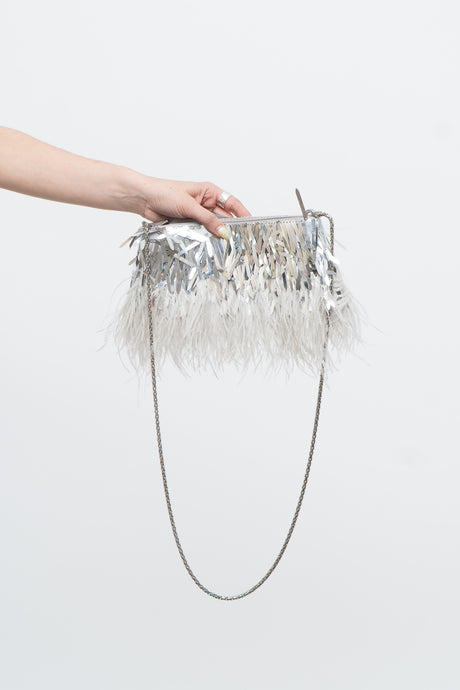 ZARA x Grey Sequin Feather Clutch