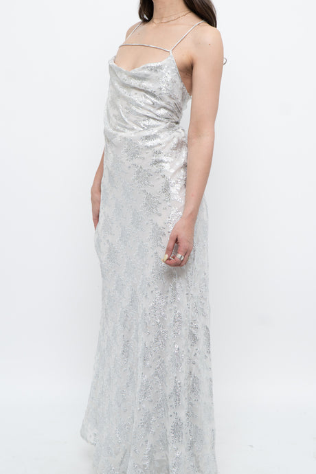 Modern x White, Silver Floral Maxi Dress (L)