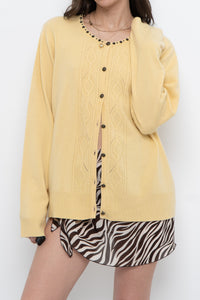 Vintage x Soft Yellow Beaded Cardigan (XS-L)