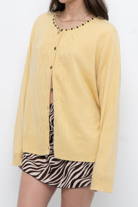 Vintage x Soft Yellow Beaded Cardigan (XS-L)