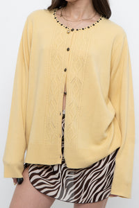 Vintage x Soft Yellow Beaded Cardigan (XS-L)