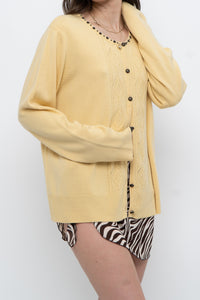 Vintage x Soft Yellow Beaded Cardigan (XS-L)