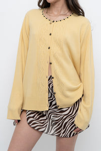 Vintage x Soft Yellow Beaded Cardigan (XS-L)