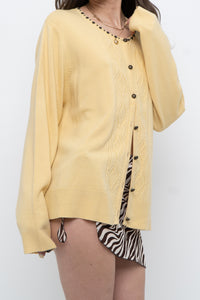Vintage x Soft Yellow Beaded Cardigan (XS-L)
