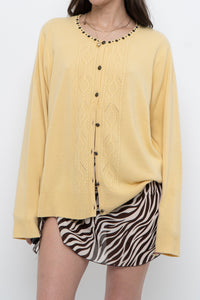 Vintage x Soft Yellow Beaded Cardigan (XS-L)