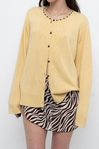 Vintage x Soft Yellow Beaded Cardigan (XS-L)