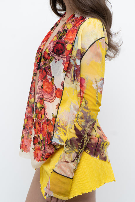 JEAN PAUL GAUTIER x Soleil Mesh Yellow Floral Cardigan (XS-M)