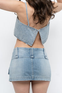 Vintage x Faded Lightwash Denim Micro Mini Denim Skirt (XS, S)