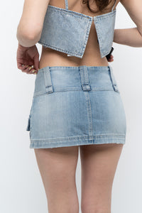 Vintage x Faded Lightwash Denim Micro Mini Denim Skirt (XS, S)