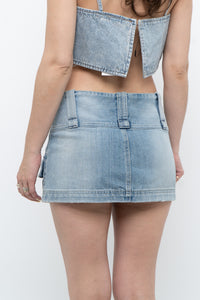 Vintage x Faded Lightwash Denim Micro Mini Denim Skirt (XS, S)