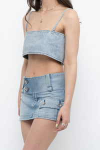 Vintage x Faded Lightwash Denim Micro Mini Denim Skirt (XS, S)