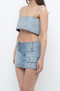 Vintage x Faded Lightwash Denim Micro Mini Denim Skirt (XS, S)
