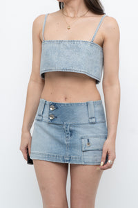 Vintage x Faded Lightwash Denim Micro Mini Denim Skirt (XS, S)