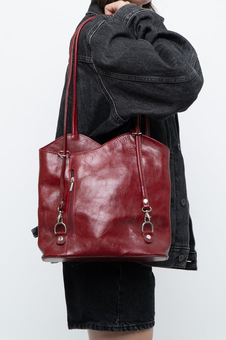 Vintage x Made in Italy x Red Leather, Silver Accent Purse