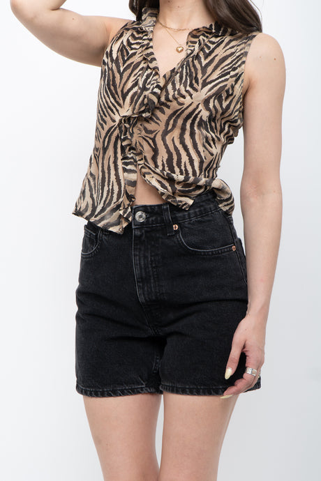 ZARA x Black Faded High Waist Denim Shorts (XS)