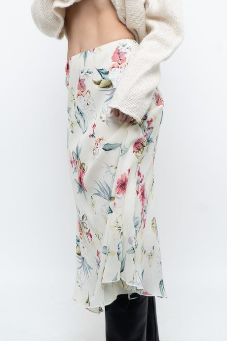 Vintage x Mde in Canada x Cream Floral Midi Skirt (XS, S)