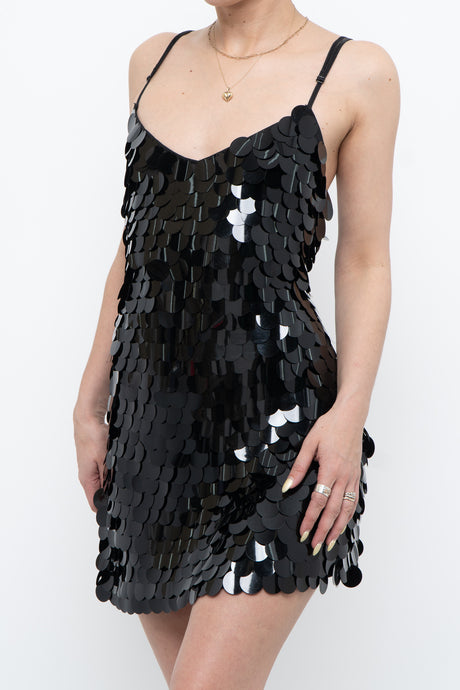 Vintage x LA SENZA Deadstock Black Sequin Mini Dress (L)