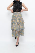Load image into Gallery viewer, THE KOOPLES x Floral Metallic Silk Frilly Midi Skirt (XS)