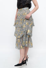 Load image into Gallery viewer, THE KOOPLES x Floral Metallic Silk Frilly Midi Skirt (XS)