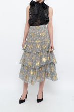 Load image into Gallery viewer, THE KOOPLES x Floral Metallic Silk Frilly Midi Skirt (XS)