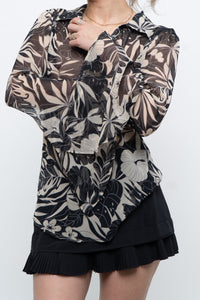 Vintage x Black, Cream Floral Semi-sheer Blouse (XS-M)
