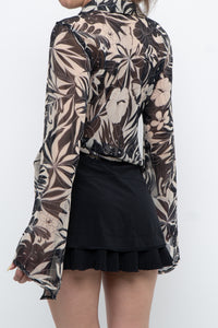 Vintage x Black, Cream Floral Semi-sheer Blouse (XS-M)