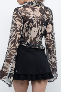 Vintage x Black, Cream Floral Semi-sheer Blouse (XS-M)