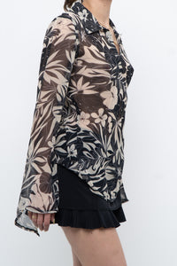 Vintage x Black, Cream Floral Semi-sheer Blouse (XS-M)