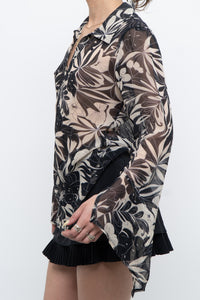 Vintage x Black, Cream Floral Semi-sheer Blouse (XS-M)