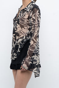 Vintage x Black, Cream Floral Semi-sheer Blouse (XS-M)