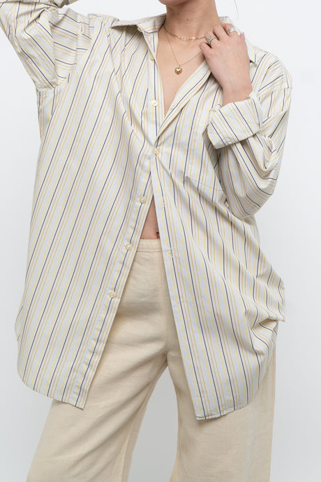 Vintage x Made in Bulgaria x White, Yellow Striped Cotton Buttonup (XS-L)