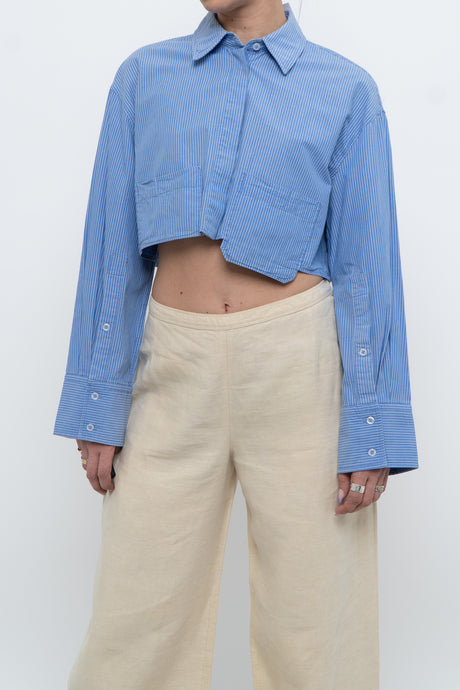 ZARA x Blue Pinstripe Cropped Buttonup (XS-M)