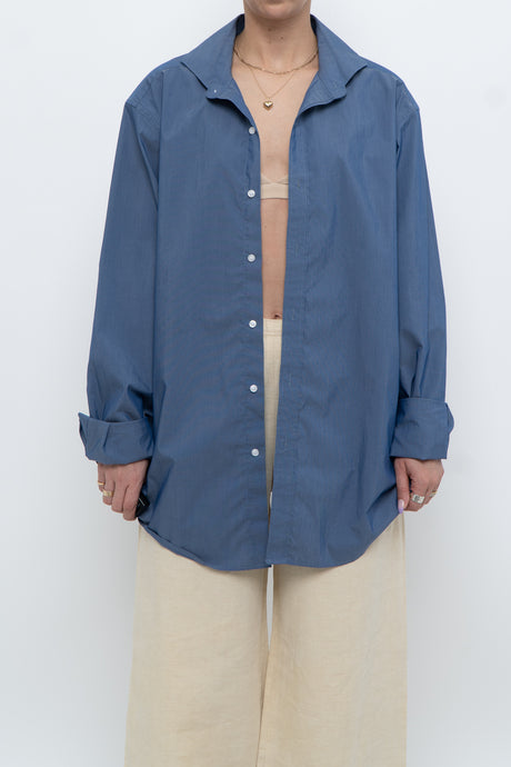 Vintage x Denim Blue Striped Cotton-blend Buttonup (XS-L)
